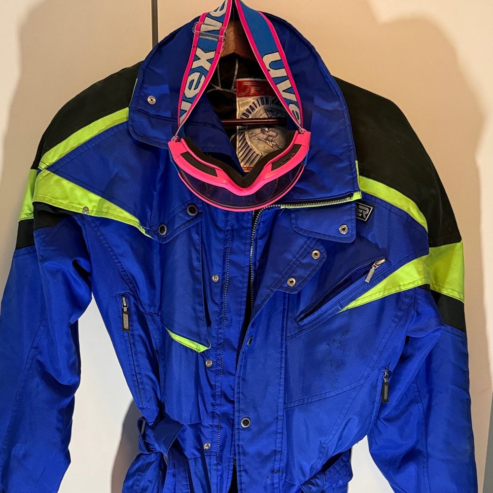 Vintage Spyder Blue and Yellow Ski One Piece Suit